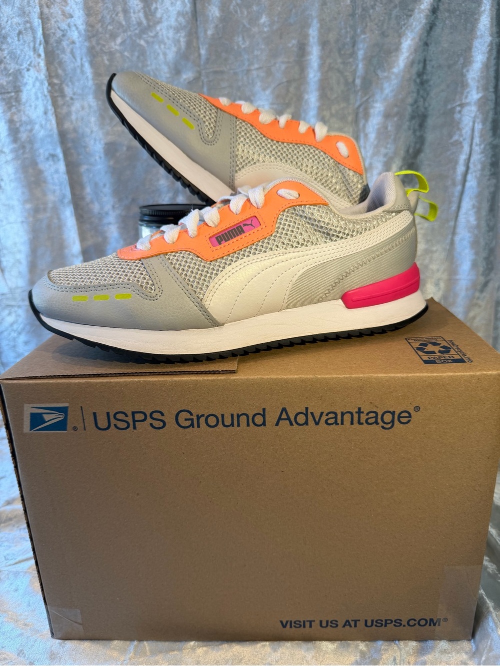 Puma Gray Mesh Runner with Orange, Pink & Neon Yellow Accents